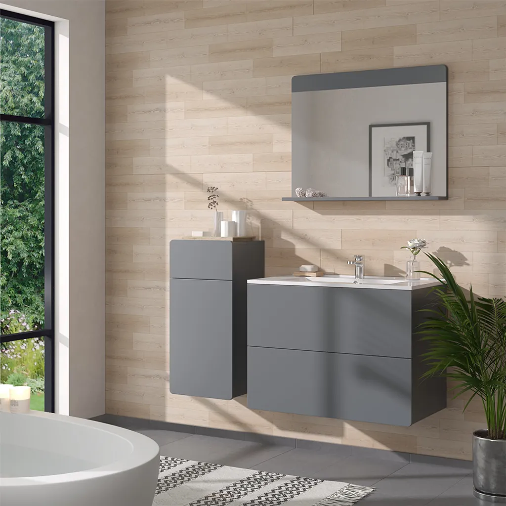 Aménagement Salle de Bain Gris Vicco Izan 4 Pièces : Stockage et Style