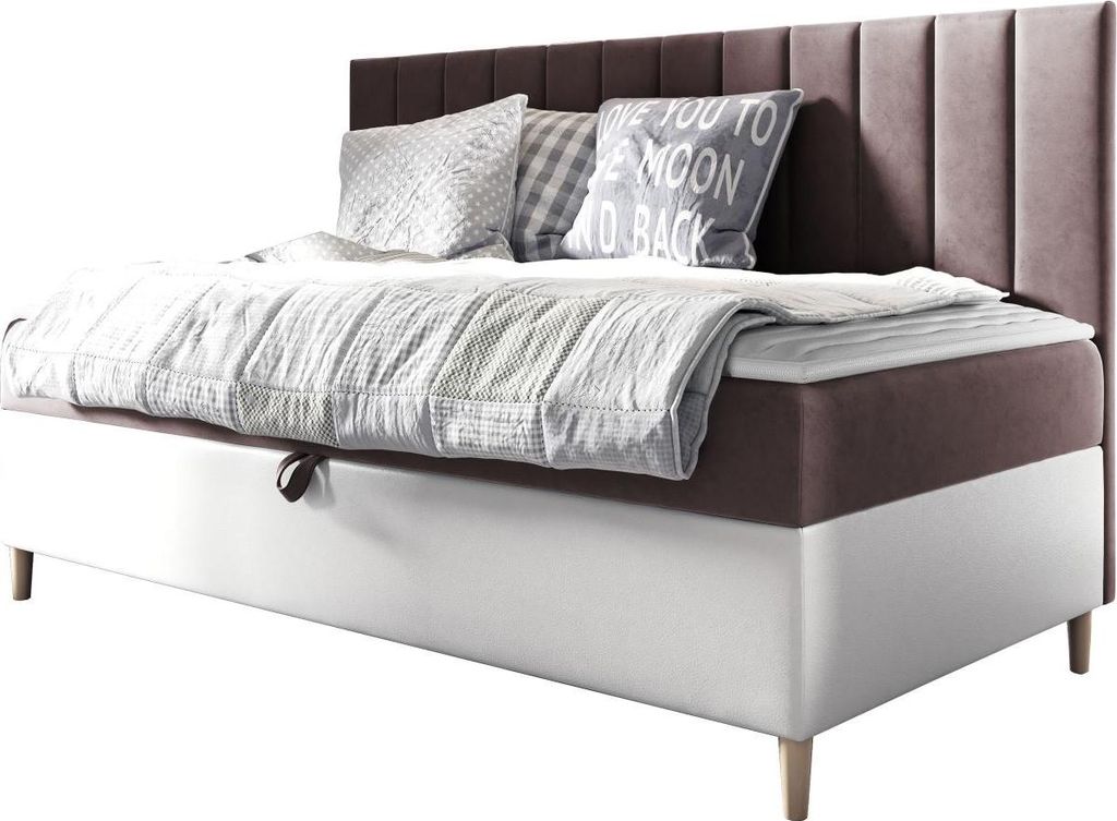 MIRJAN24 Boxspringbett Maja Junior 2 100x200, Einzelbett mit Bonellfederkern, Härtegrad - H3 (Farbe: Soft 017 + Fresh 09)