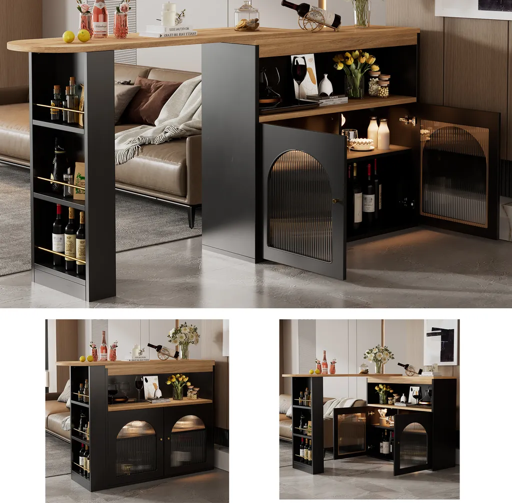 Table de bar pivotante pour petit espace avec LED et rangement noir
