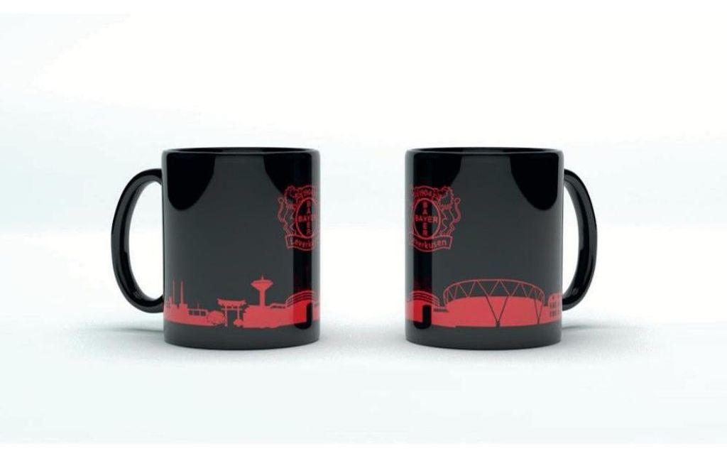 Bayer 04 Leverkusen Tasse schwarz Skyline rot Produktbild 