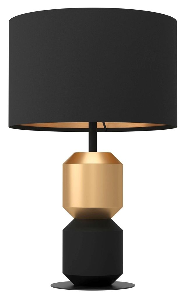 Tischlampe - Goldgelb - Schwarz - Metall - Stoffschirm - H 49 cm