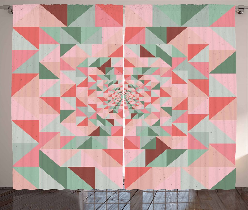 ABAKUHAUS Retro Rustikaler Gardine, Geometry Shapes Pastell, Schlafzimmer Kräuselband Vorhang mit Schlaufen und Haken, 280 x 245 cm, Korallenrot G...