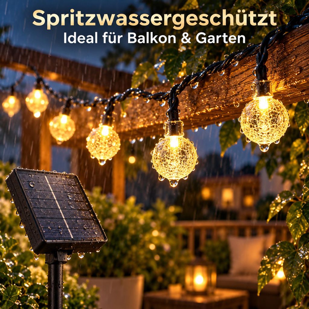 5M Solar Lichterkette Warmweiß Garten Balkon Party Deko