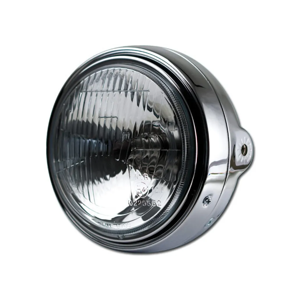 Phare Bullet 5-3/4 H4 chromé en acier robuste pour transformation moto