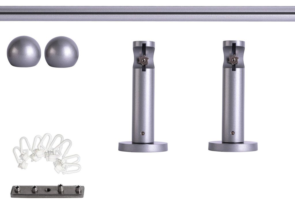 Victoria M. Gardinenstange Set Innenlauf, 1-läufig, 19 mm, 200 cm, silber + Wand, Kugel-Ball, Gleiter Komplettset Innenlauf mit Halterungen & ...