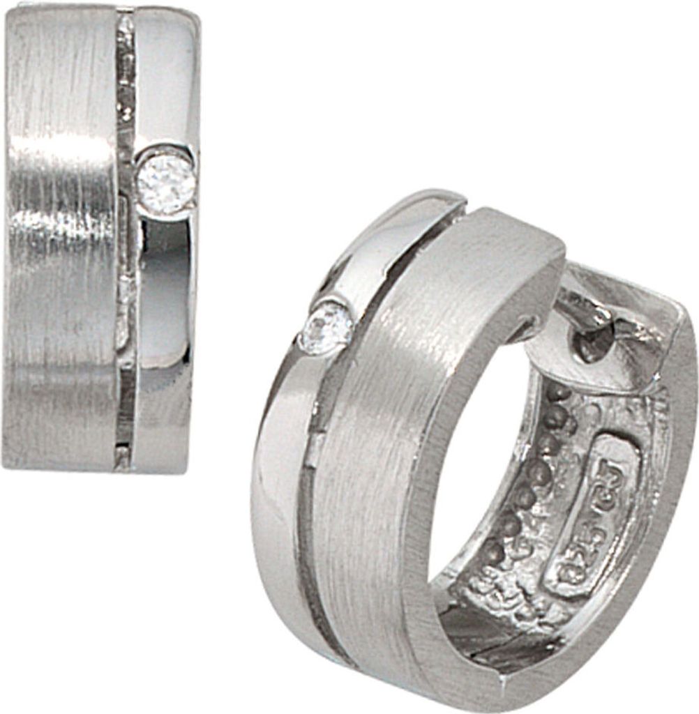 JOBO Creolen rund 925 Sterling Silber rhodiniert teilmattiert 2 Zirkonia Ohrringe