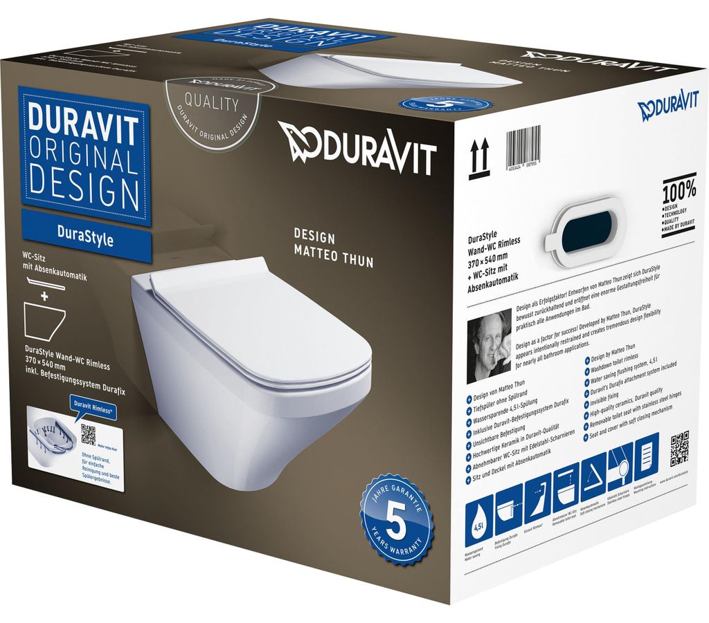 Duravit DuraStyle Wand-WC Rimless Set + WC-Sitz mit Produktbild 