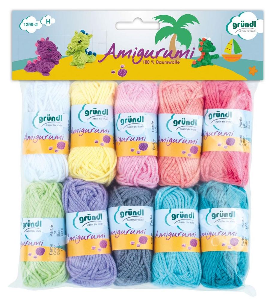 Gründl Amigurumi-Set (10g/23m) 100 % Baumwolle - Pastellfarben