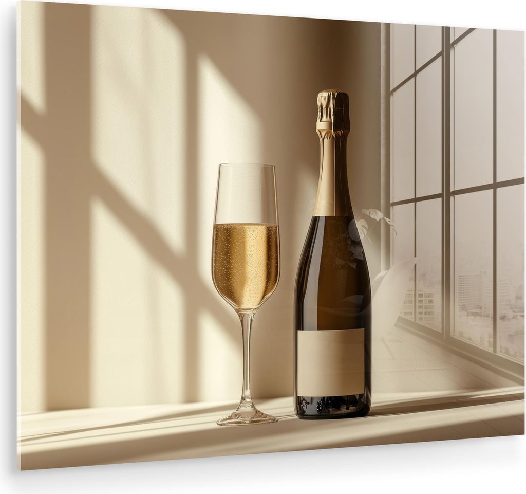 MuchoWow Glasbilder - Bilder auf Wandbild - Foto auf Glas Champagner - Beige - Schatten - Blasen 40x30 cm Wanddekoration aus Glas - Acrylglasbild -...