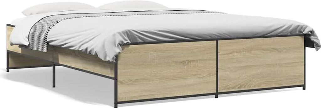 vidaXL Bettgestell Sonoma-Eiche 150x200 cm Holzwerkstoff und Metall