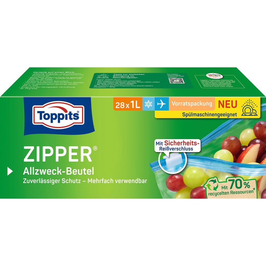 TOPPITS Allzweckbeutel mit Zipper 28 x 1 Liter transparent Produktbild 
