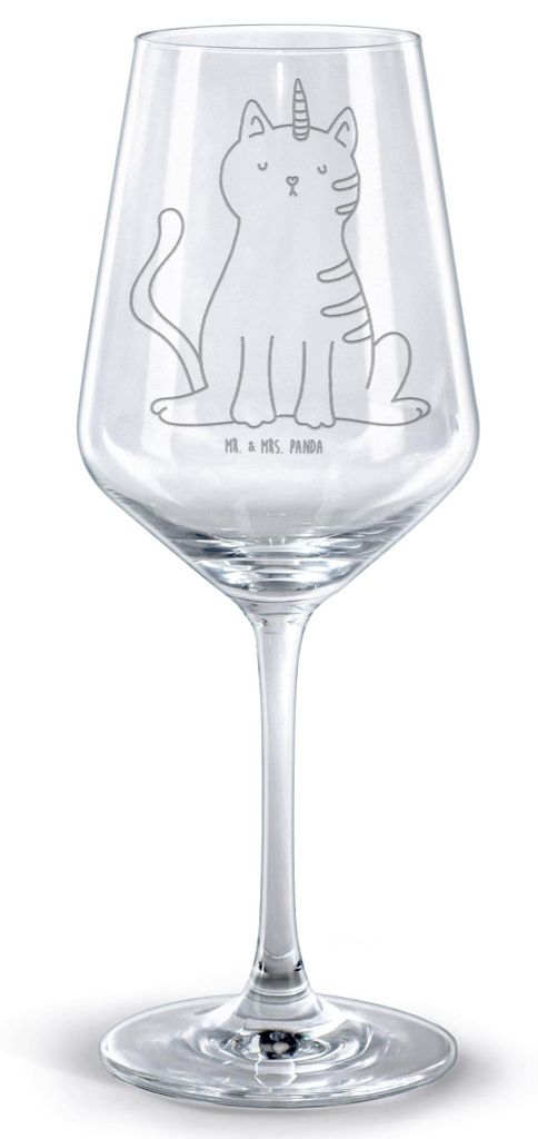 Mr. & Mrs. Panda Weinglas Einhorn Katze - Transparent - Geschenk, wein glas, Glitzer, Katzer, Rotweinglas mit Gravur, Regenbogen, für rotwein, Uni...