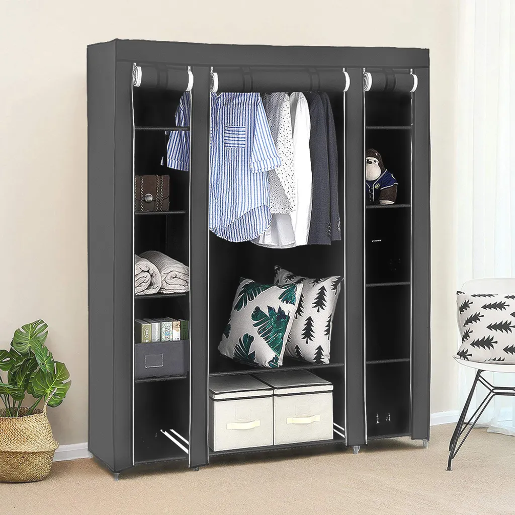 Armoire de Camping Pliante en Tissu Gris pour Rangement Mobile et DIY