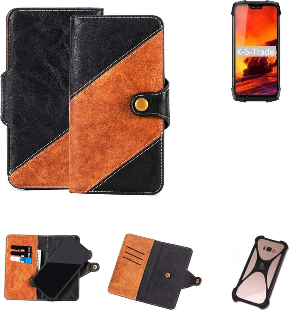 K-S-Trade Handyhülle Schutzhülle Bookstyle Case Wallet-Case kompatibel mit Blackview BV9700 Pro Handy Cover Bumper Klapphülle schwarz hellbraun 1x