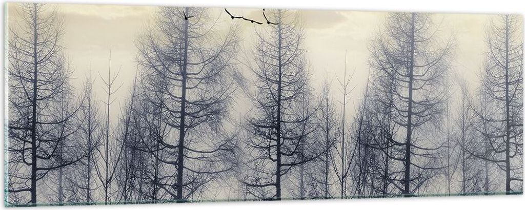 Bilder auf glas - Einteilig - Bäume Vögel Himmel - 90x30cm - Glasbilder - Wandbilder - Bilder - zum Aufhängen bereit - Wanddekoration aus Glas -...