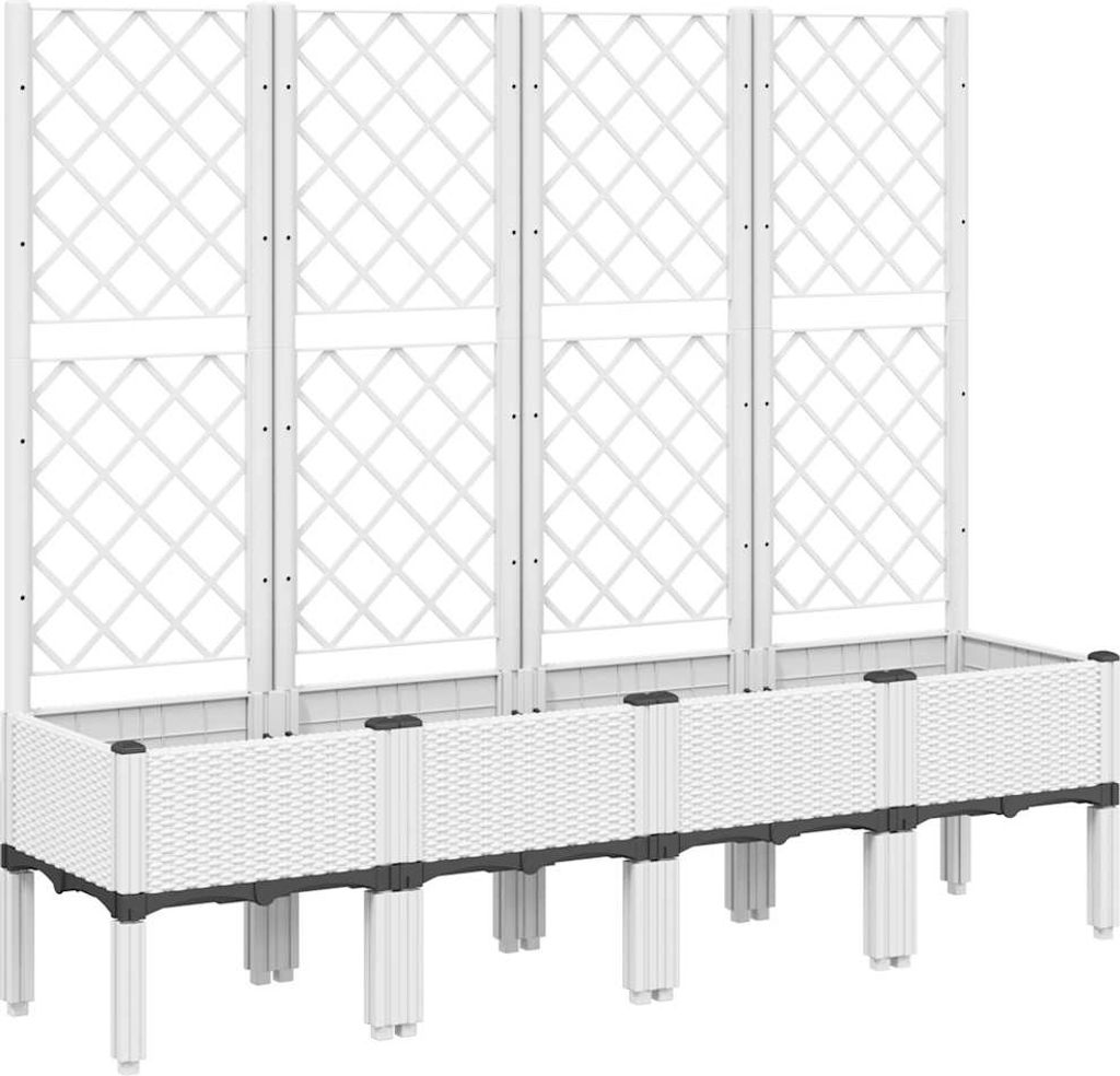 vidaXL Pflanzkübel mit Rankgitter Weiß 160x40x142 cm PP