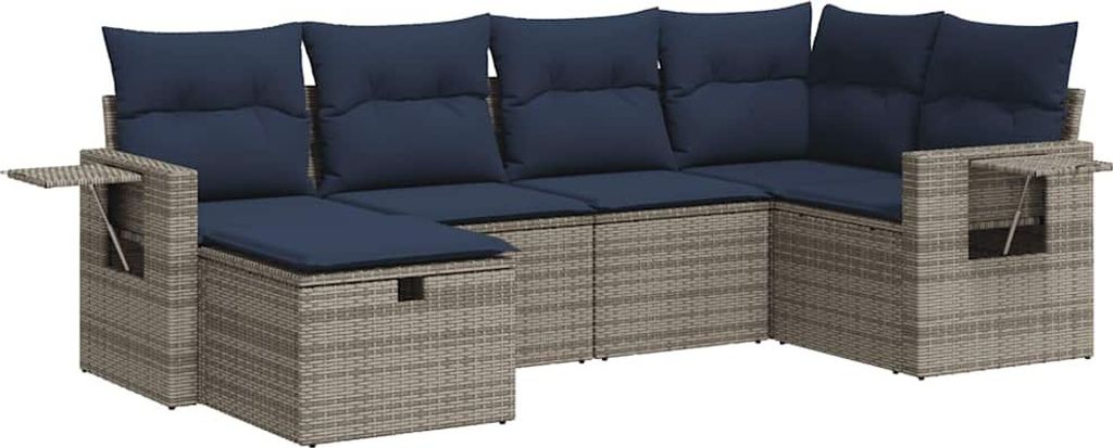 vidaXL 6-tlg. Garten-Sofagarnitur mit Kissen Grau Poly Rattan