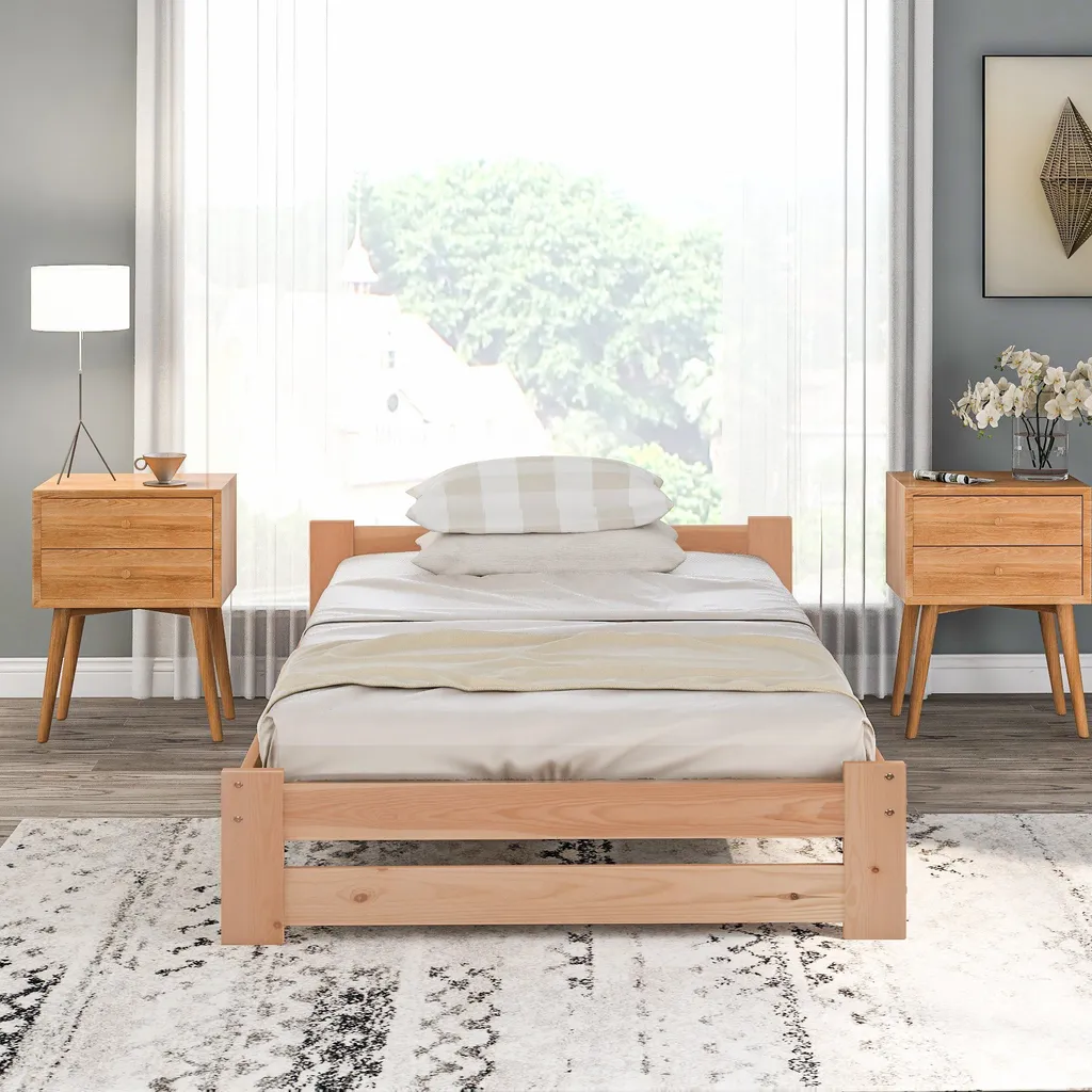 Lit en bois massif 90x200 cm avec sommier à lattes, modèle naturel - 10