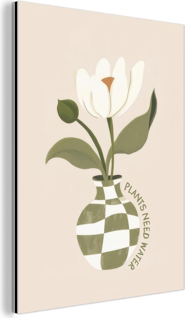 MuchoWow Wanddekoration Metall Metallbild Wandkunst 60x80 cm Blume - Weiß - Vase - Zitat MuchoWow Aluminium Gemälde - Wanddekoration Metall