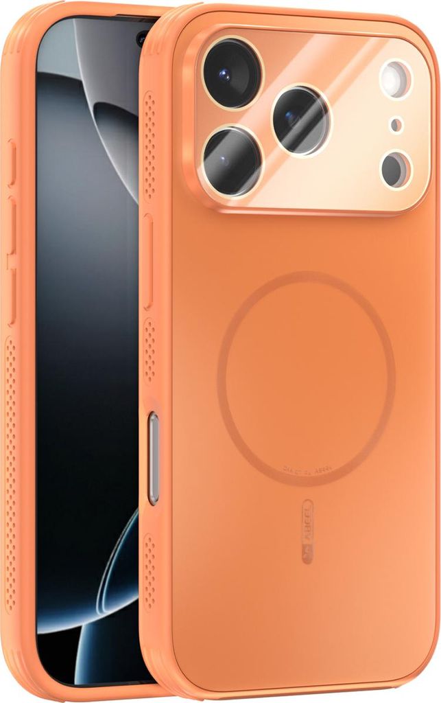 Matte PC TPU Hülle für iPhone 17 Pro Max Magnetische Handyhülle mit Linsenabdeckung und Wärmeableitung Stoßstange Orange