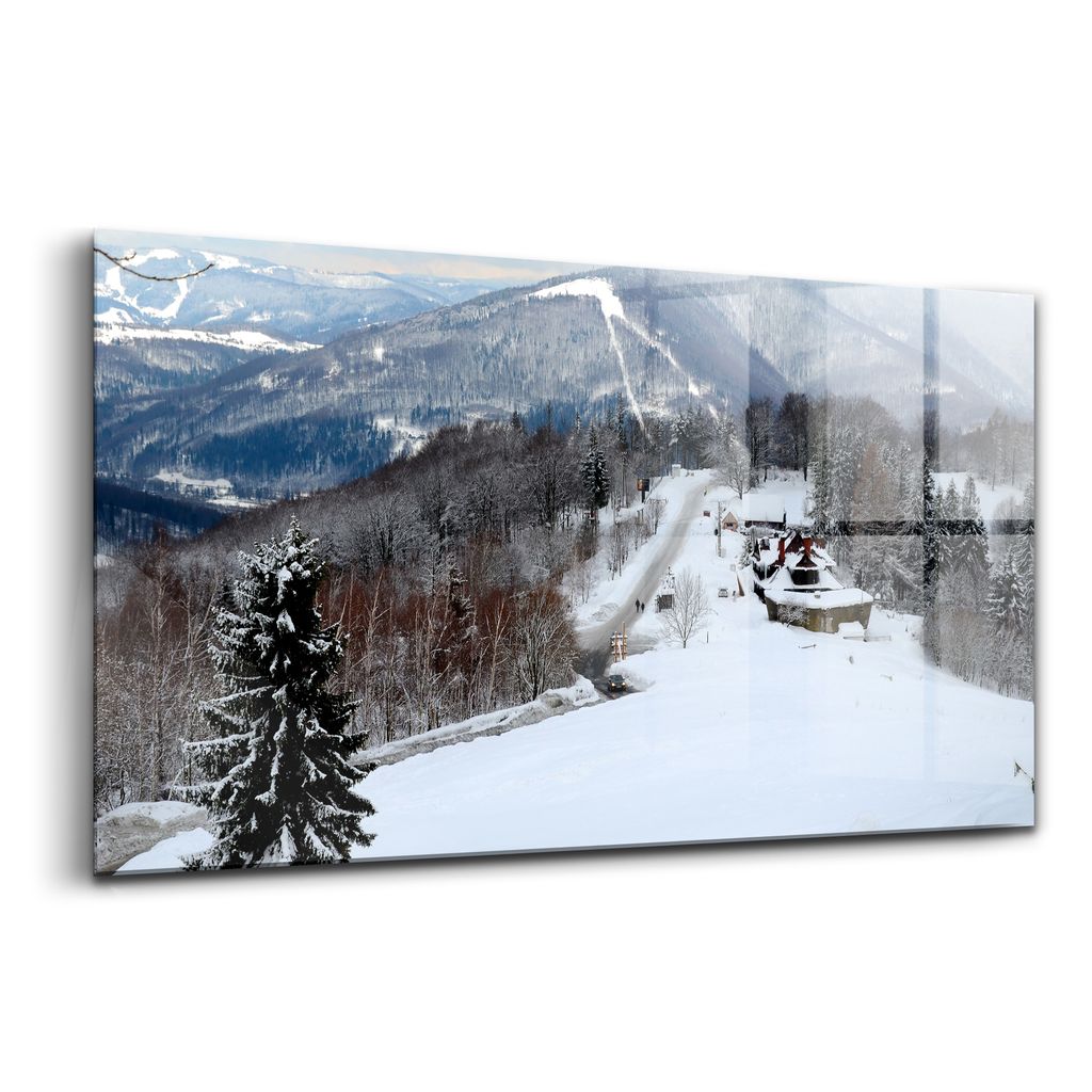 Glasmalerei - dekorative Malerei - moderne Malerei - 140x70 - Beskid śląski Ustroń winter