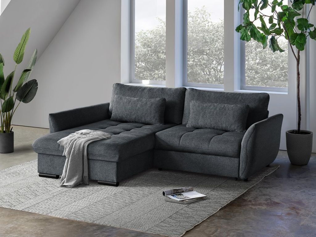 Ecksofa CAFU L - Wohnlandschaft Polstersofa Polstercouch (AntHrazit - LOUIS 677) LINKE SEITE