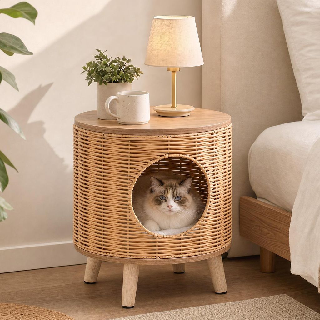 DOMKIET KATZE COSTWAY, rattanowy domek dla kota z Zdjęcie produktu 