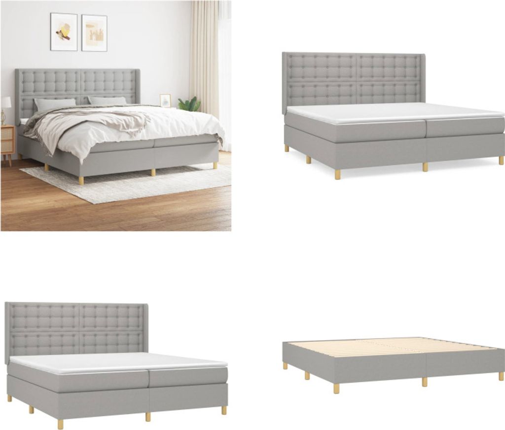 vidaXL Boxspringbett mit Matratze Hellgrau 200x200 cm Stoff - Boxspringbett - Boxspringbetten - Bett - Schlafzimmermöbel