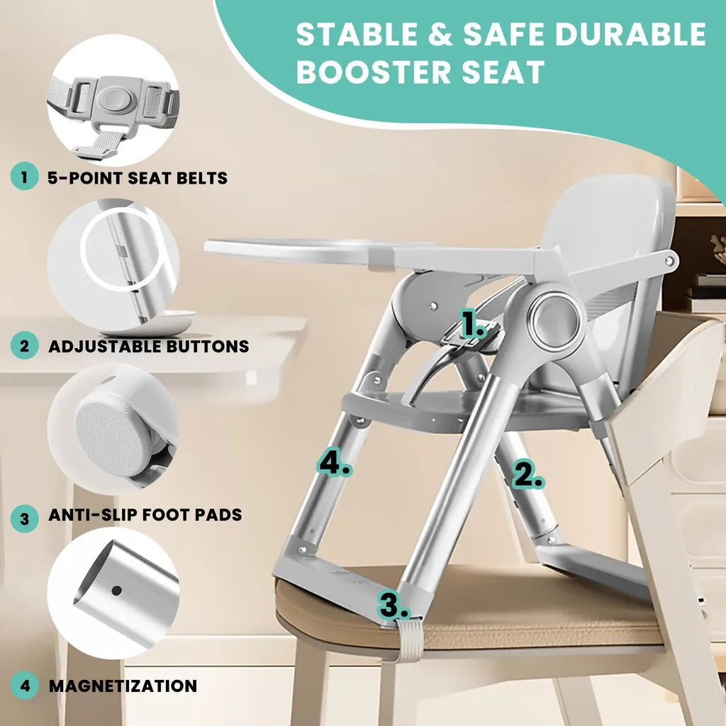 Chaise haute repas bébé grise multi-usage, idéale pour petits espaces - 4