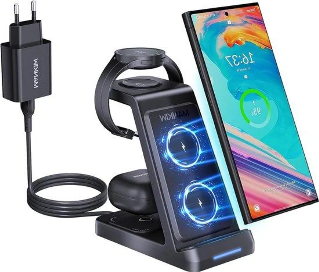 Fini les câbles : Chargeur inductif 3-en-1 pour Galaxy S24 S21 Watch Noir