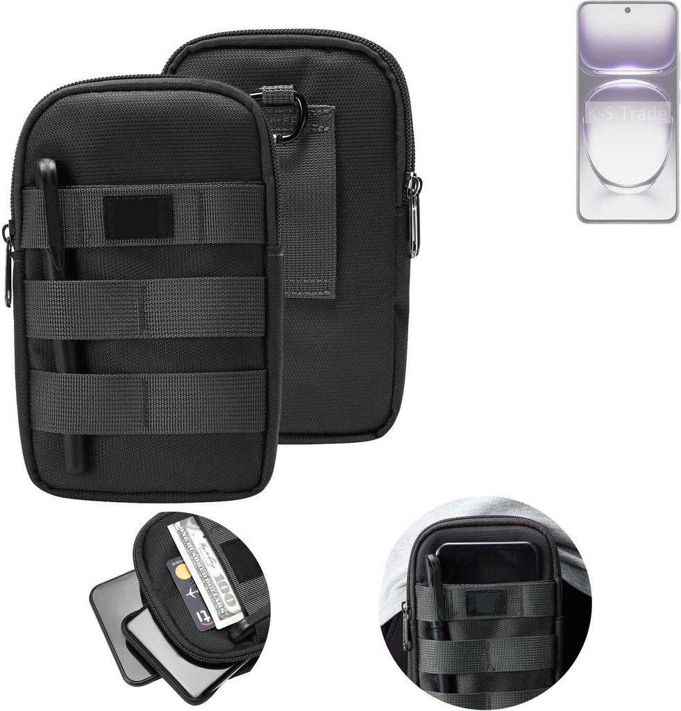 K-S-Trade Holster Gürtel Tasche kompatibel mit Oppo Reno12 Pro PJW110 Handy Tasche Schutz Hülle dunkel-grau viele Fächer, 1x