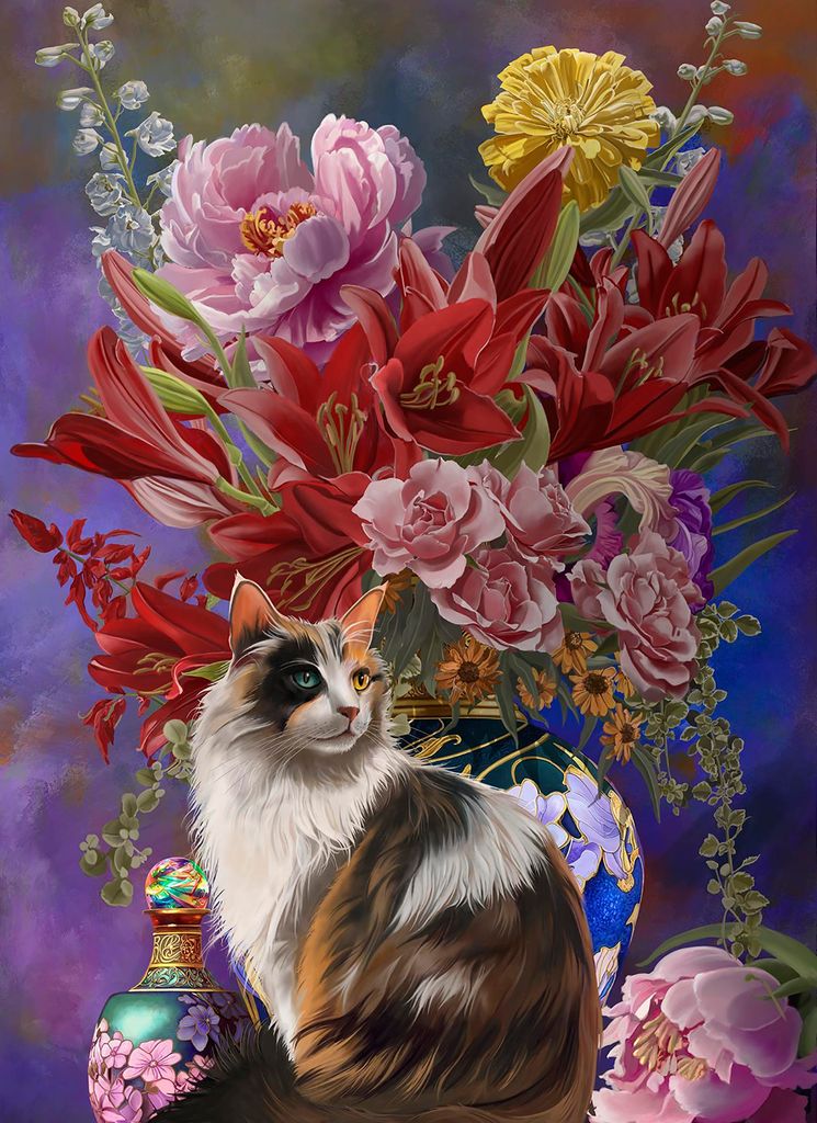 SunsOut Puzzle XXL Teile - Katzen und Blumen Chinoiserie - 500 Teile