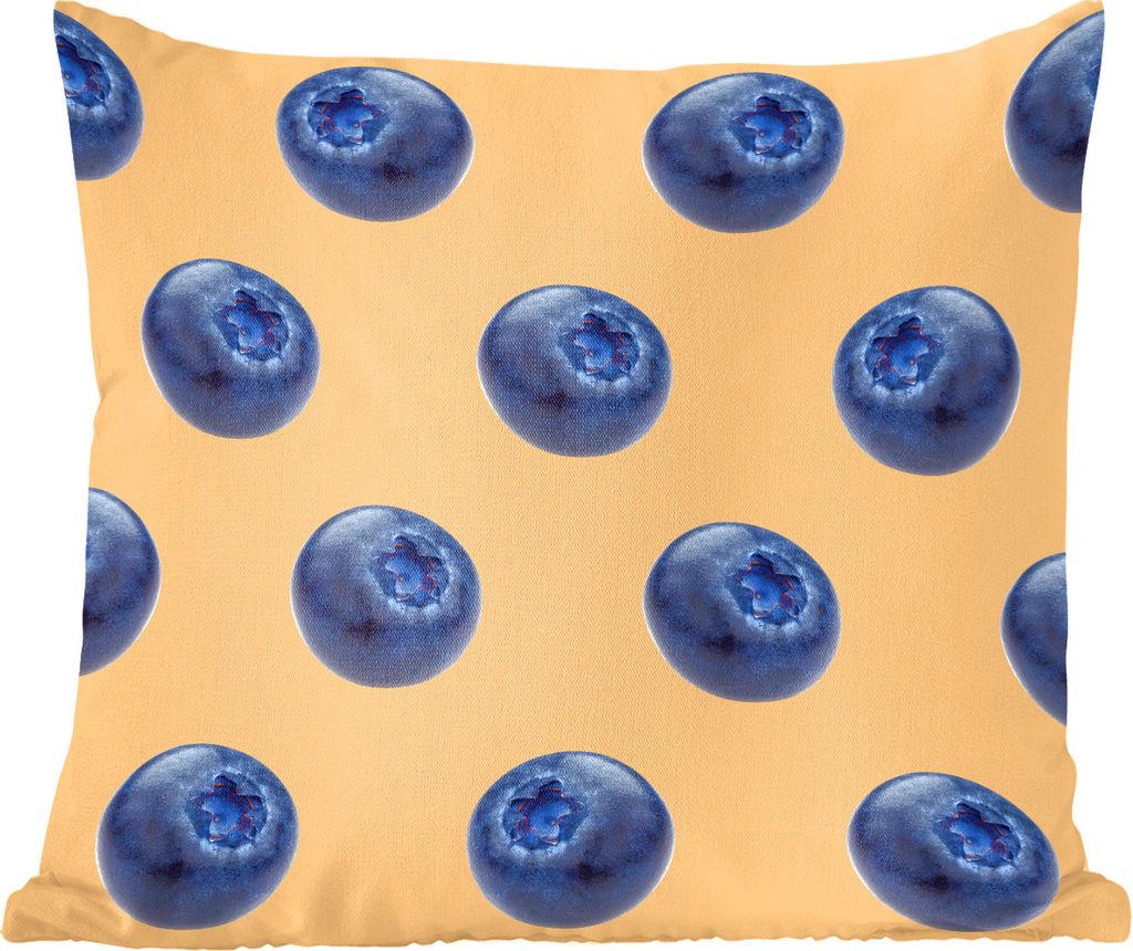 MuchoWow Zierkissen Sofakissen Wohnzimmer Dekokissen 45x45 cm Blaue Beere - Orange - Muster - Schlafpolster - Polster für das Sofa