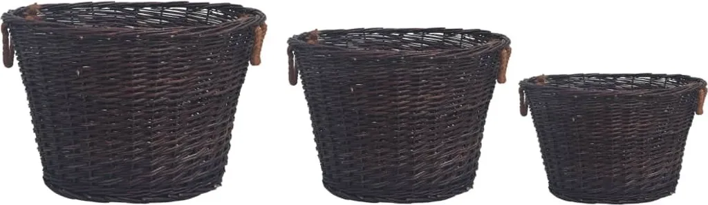 Set de 3 paniers à bois empilables en osier marron foncé pour cheminée - 2