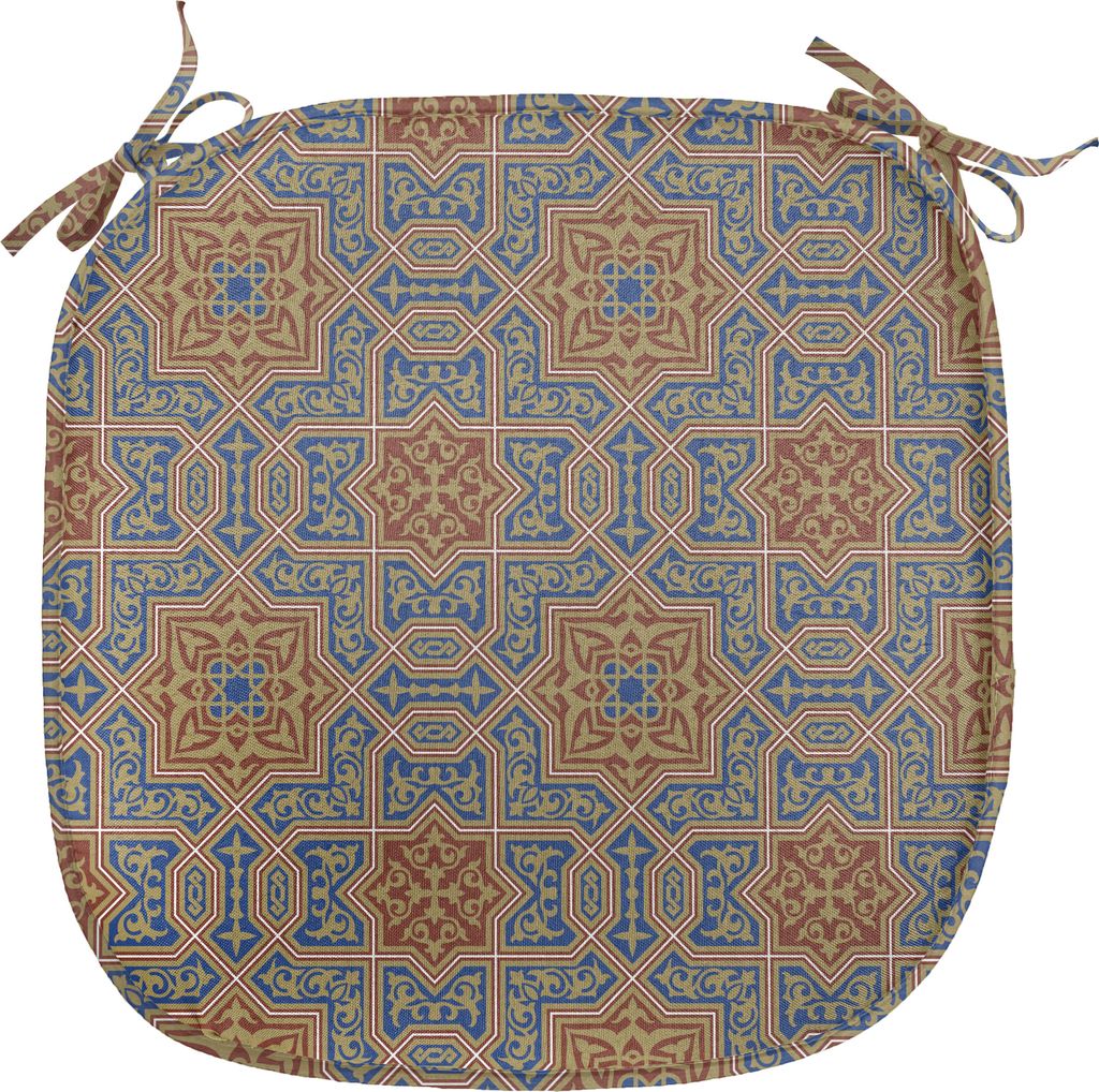 ABAKUHAUS marokkanisch Polster für Esszimmerstühle, traditionell, Dekoratives wasserfestes Kissen mit Riemen für Küchensitze, 40 cm x 40 cm, Bl...