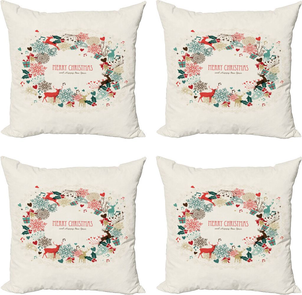 ABAKUHAUS Weihnachten Kissenbezug Set (4 Stück), Vintage Garland, Moderner Doppelseitiger Digitaldruck, 45 cm x 45 cm, Mehrfarbig