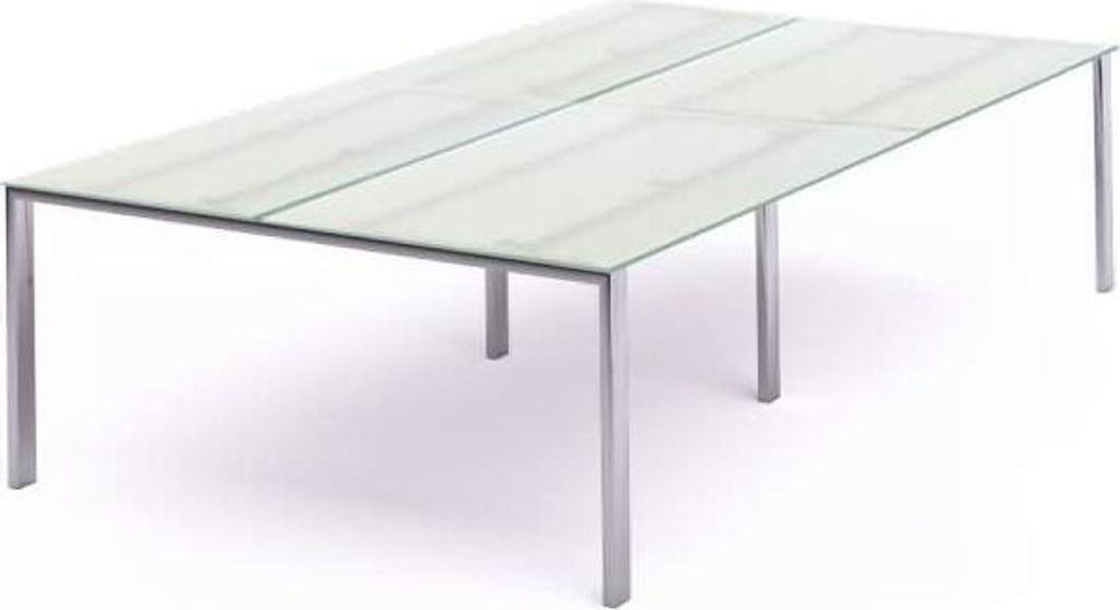 Mehrfacharbeitstisch Total BxTxH 320x163x73cm Gestell verchromt Platte Glas satiniert.