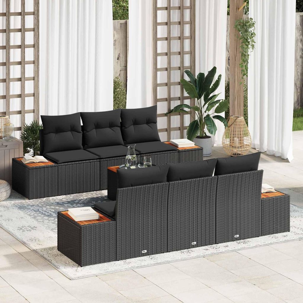 Maison Exclusive - Garten-Sofa-Set mit Kissen 7 pcs Schwarz Poly Rattan