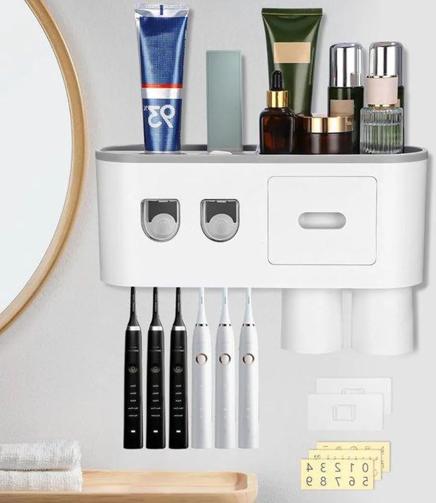 Support brosse à dents familial enfant avec 2 verres auto-séchants