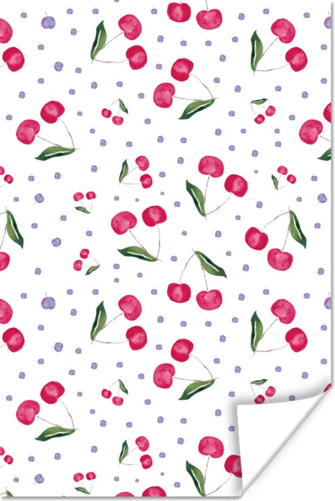 MuchoWow Poster Kirschen - Rote Früchte - Muster 40x60 cm - Plakate für die Wand - Poster Babyzimmer