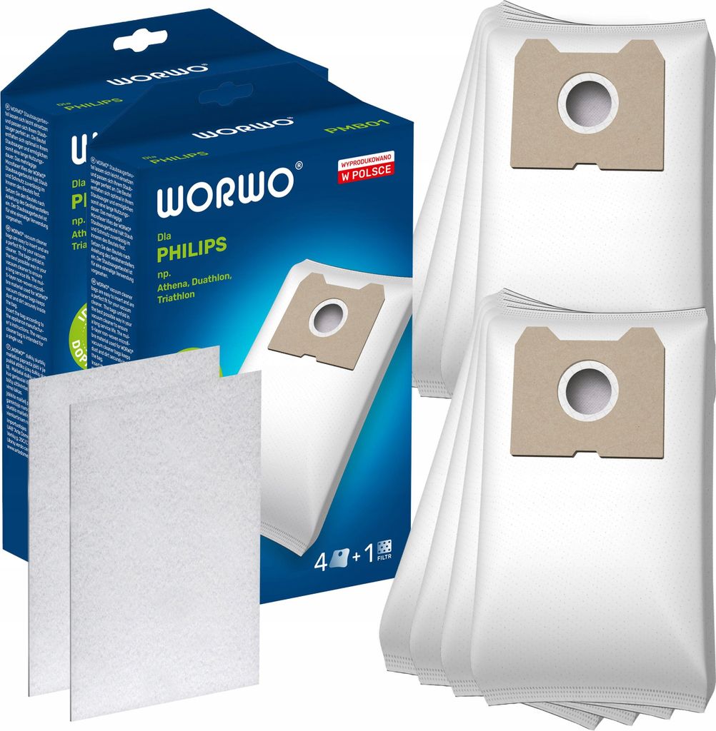 Philips Triathlon Turbo Staubsaugerbeutel Ersatz – 8× WORWO PMB01 + 2× Einlassfilter