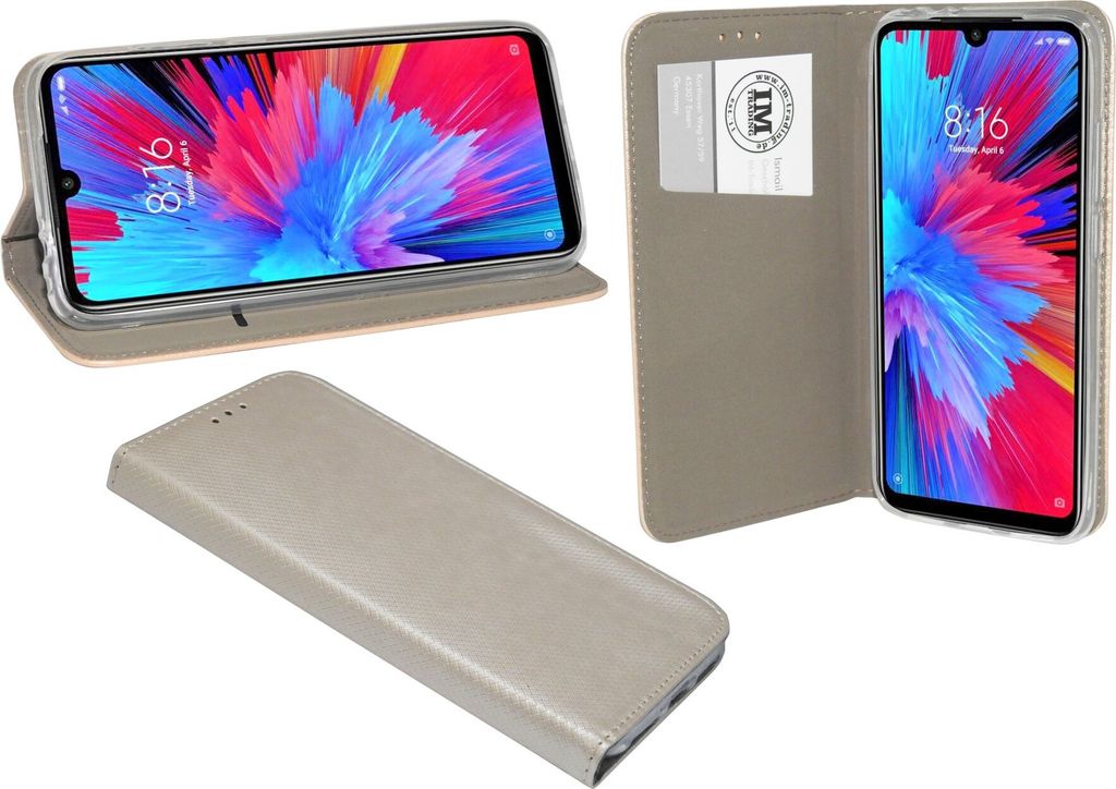 cofi1453 Buch Tasche "Smart" kompatibel mit XIAOMI REDMI NOTE 7 Handy Hülle Etui Brieftasche Schutzhülle mit Standfunktion, Kartenfach Gold