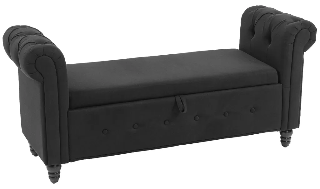 Banc coffre noir 146 cm : gagnez de la place avec style en tissu et bois