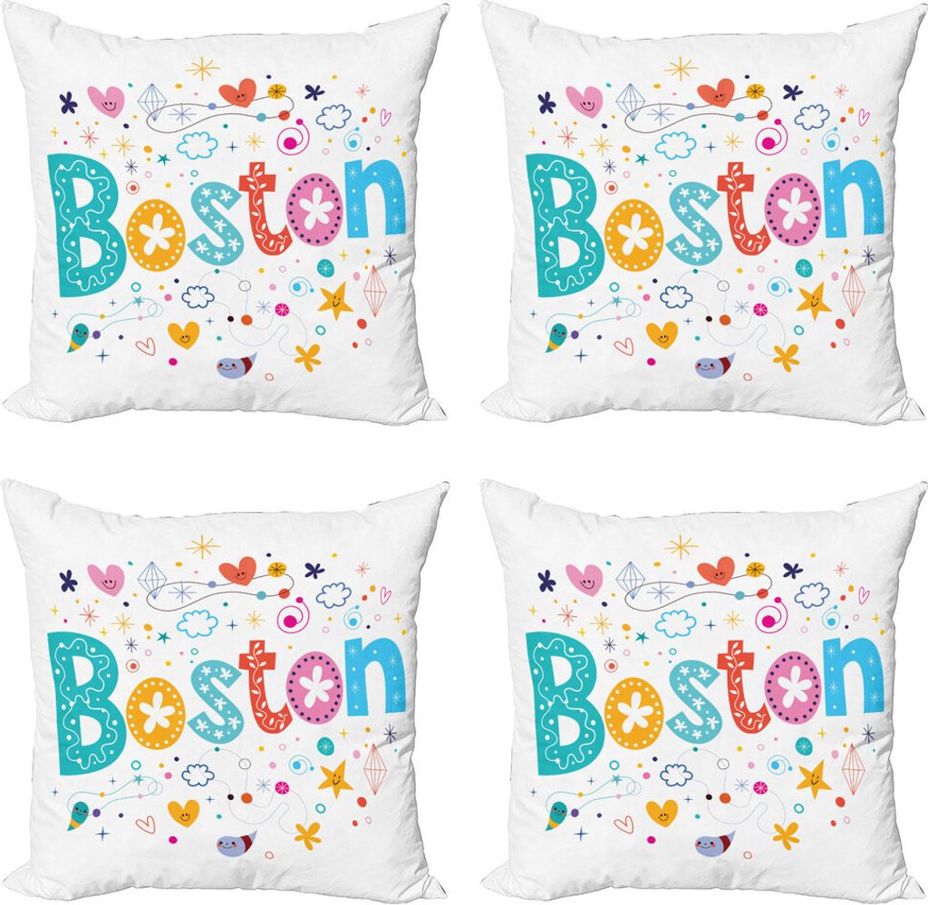 ABAKUHAUS Boston Kissenbezug Set (4 Stück), Doodle Hand gezeichnet, Moderner Doppelseitiger Digitaldruck, 60 cm x 60 cm, Mehrfarbig