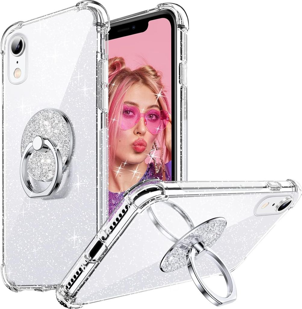 Transparente Silikonhülle für Apple iPhone XR mit glänzendem Ständer A1984