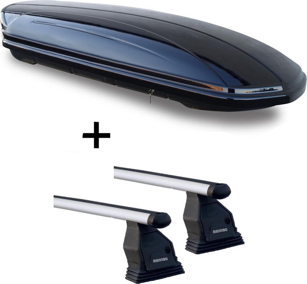 Dachbox VDPMAA580 580 Ltr abschließbar schwarz + Dachträger Menabo Tema kompatibel mit für Mercedes B-Klasse W246 (Schrägheck 5 Türer) ab 2012...