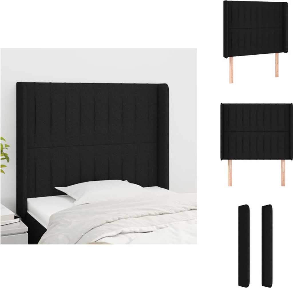 vidaXL Kopfteil mit Ohren Schwarz 93x16x118/128 cm Stoff - Kopf- & Fußenden