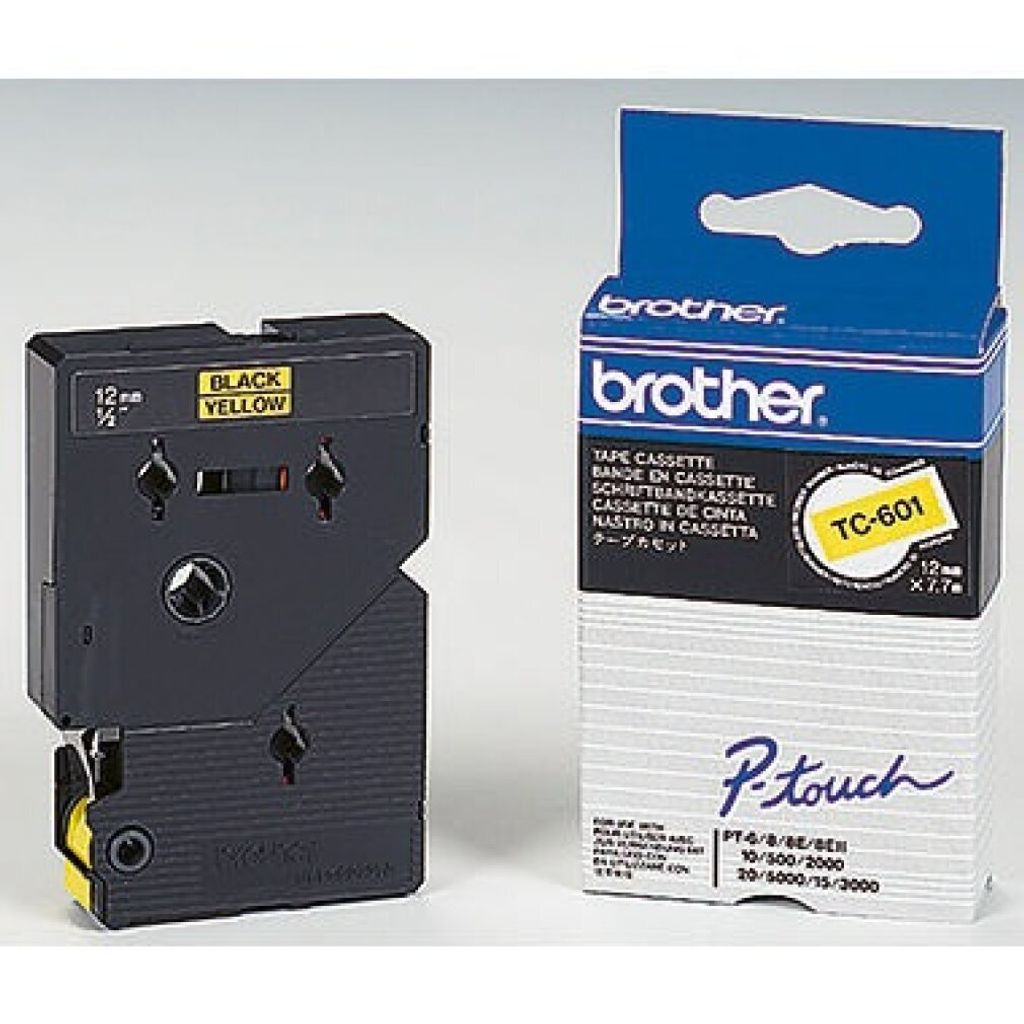 Brother Gloss Laminated Labelling Tape - 12mm, Black/Yellow