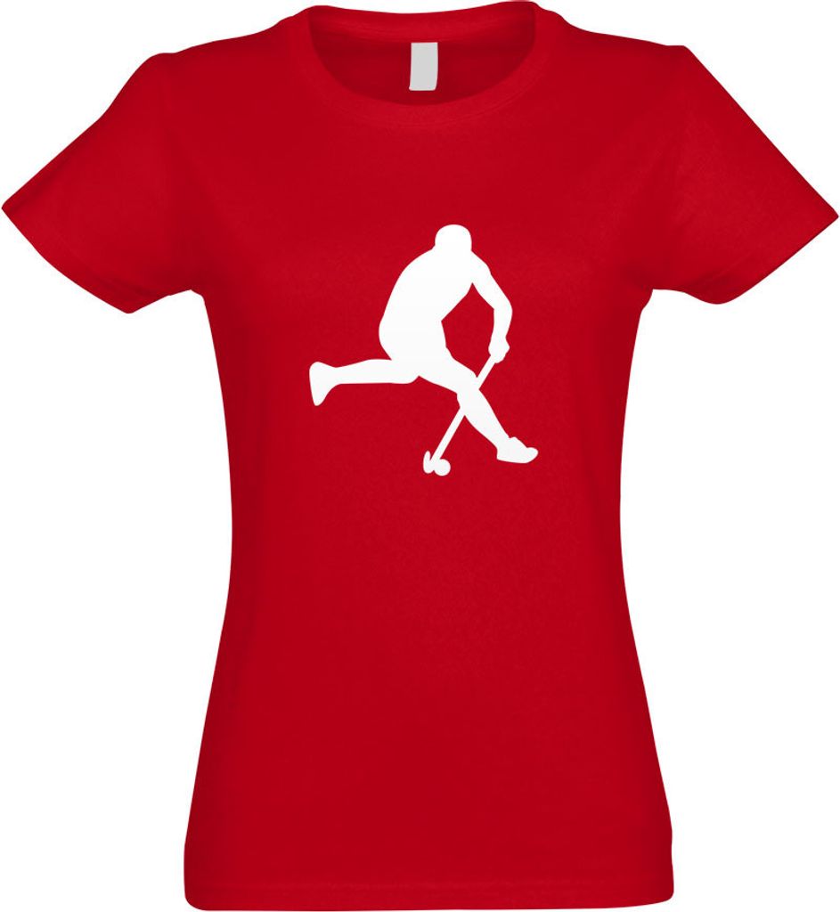 Kiwistar - T-Shirt tailliert - Damen - rot - Hockey Ball Sportler Figur - mit Motiv Bedruckt - Funshirt Design - Sport - Freizeit - Damen - XXL