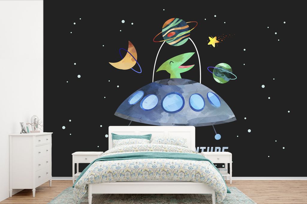 MuchoWow Fototapete für Wohnzimmer oder Schlafzimmer Wandtapete Vinyl Motivtapete Zitate - 'Weltraumabenteuer' - Sprichwörter - Jungen - Kinder...